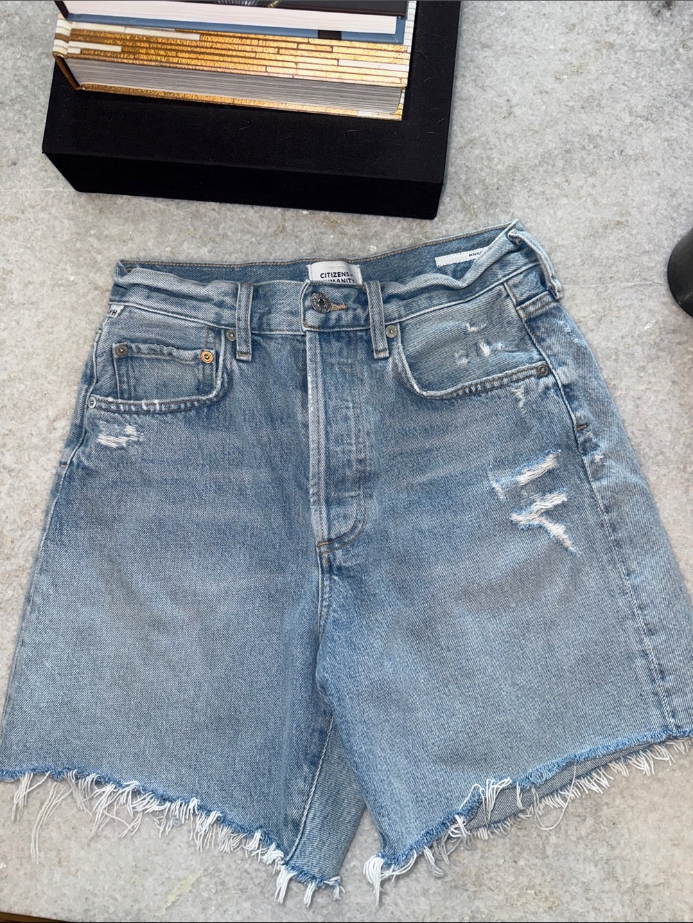 Citizens Of Humanity Marlow Light Blue Distressed High-Rise Jean Shorts
